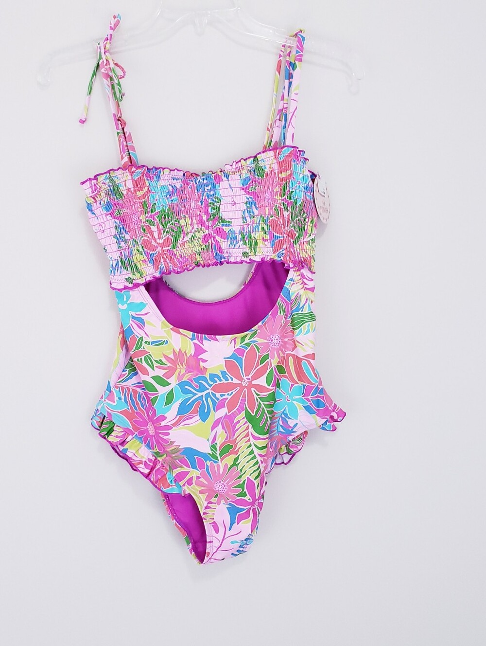 Pink Power 2 The Flower Cut Out Swimsuit Tropical Stretchy One Piece Small NEW
